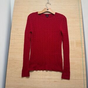 Talbots Womens Red Cable Knit Crew Neck Long Sleeve Sweater Size S